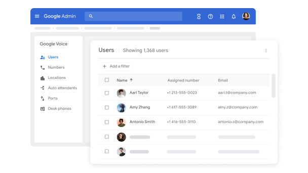 The Google Voice admin interface.