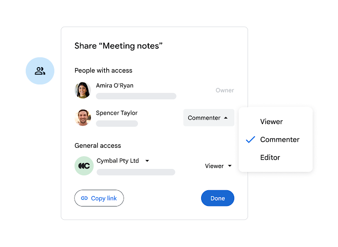 Changing access to a Google Doc via drop-down menu