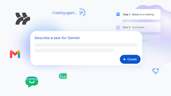 A visual layout showing the prompt interface for creating a task for Gemini in Workspace Studio.