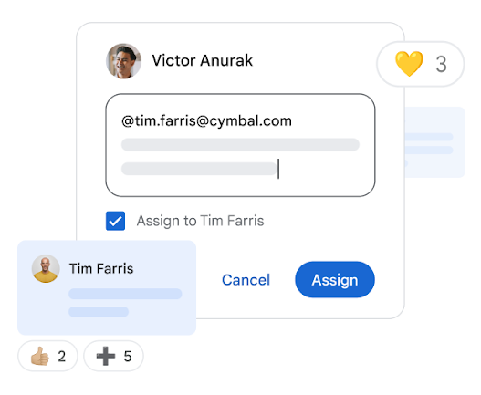 Assigning a task to a teammate in a Google Doc.