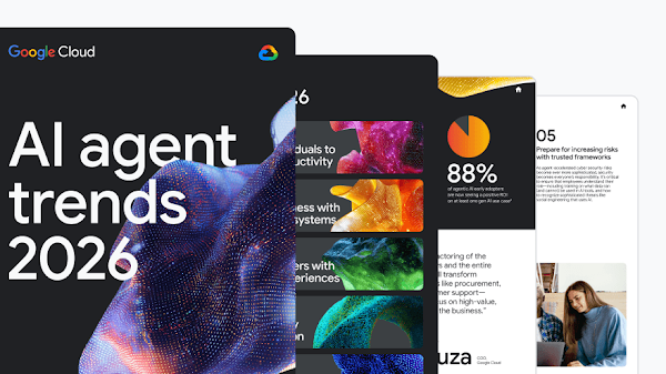 Cover of AI Agent Trends 2026, Telecommunications and some internal report pages.