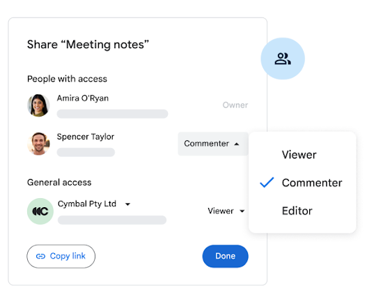 Changing access to a Google Doc via drop-down menu
