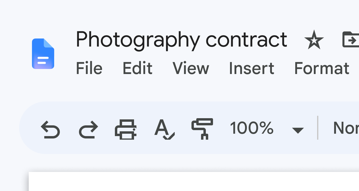 Google Doc titled 'Photography contract' 