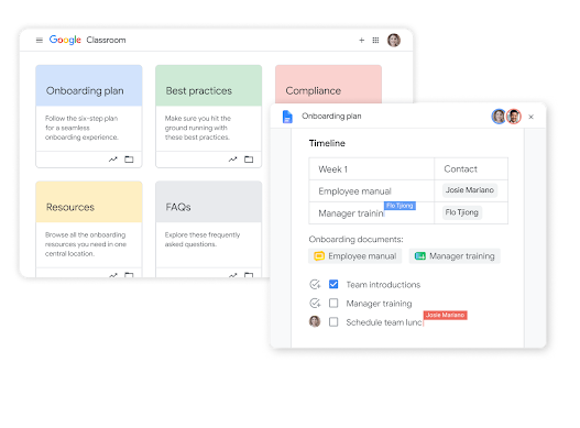 Google Workspace interface graphic – Training plan collaboration using drive and docs