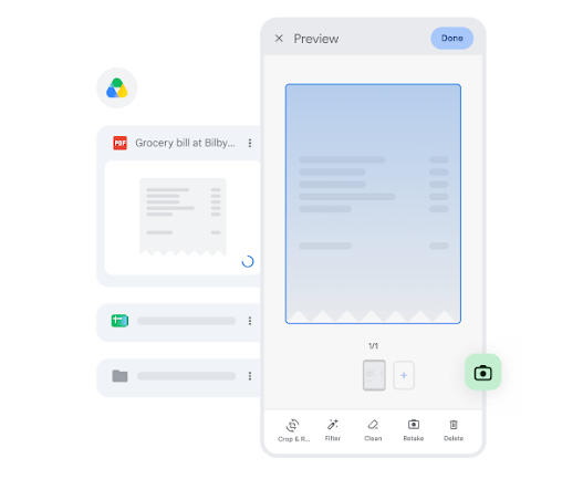 Using a phone to scan a PDF grocery receipt into Drive