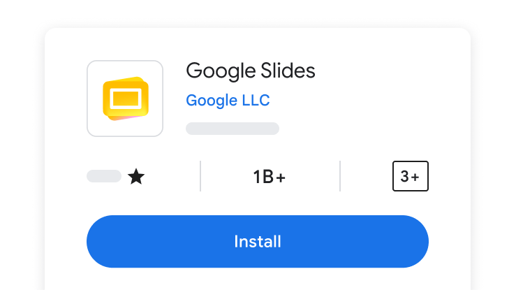 Pop-up window showing the Google Slides app, with a blue 'Install' button beneath it.