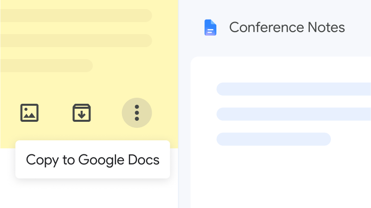 UI showing Keep notes copied to Docs